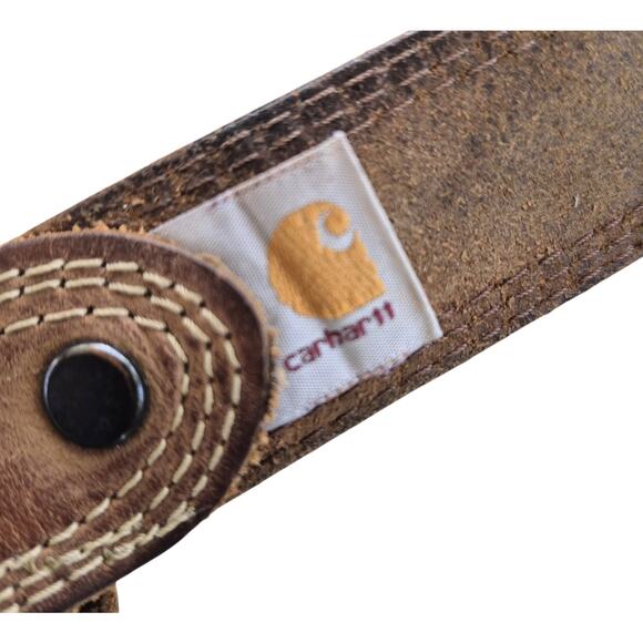 Carhartt Work Belt Mens Sz 38 Brown Leather Silver Buckle Outdoor Casual - Picture 5 of 7